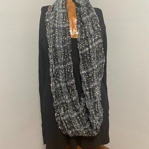 Black gray and white infinity scarf